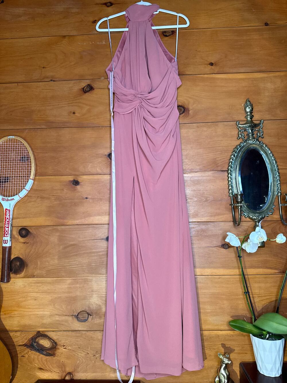 NWT Lulus Lavinia Rusty Rose Mock Neck Backless Maxi Dress Bridesmaid Gala Sz L